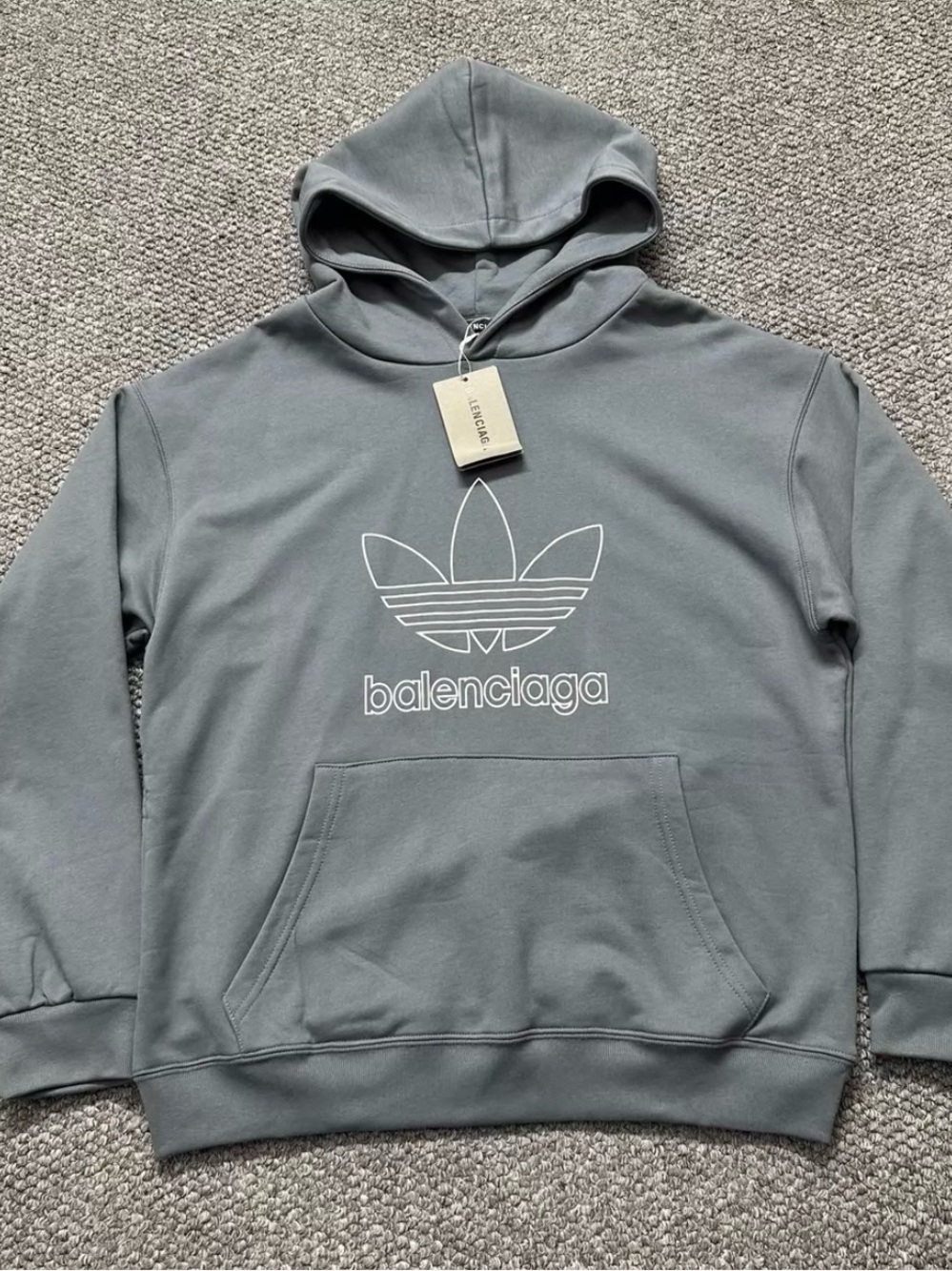Adidas Balenciaga Gray Crewneck Hoodie with White Logo
